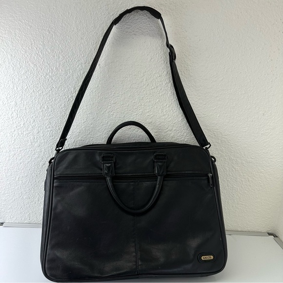 SATCHI genuine black leather messenger bag unisex academia - Picture 12 of 16